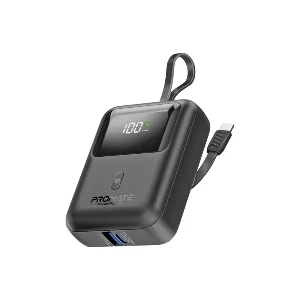 پاوربانک پرومیت مدل POWERPOD-10.BLACK به ظرفیت 10000 میلی‌آمپرساعت دارای کابل داخلی USB-C 