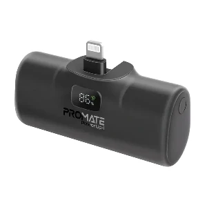 پاوربانک فوق کوچک پرومیت مدل POWERUP-I.BLACK به ظرفیت 5000 میلی‌آمپرساعت با کانکتور لایتنینگ داخلی 