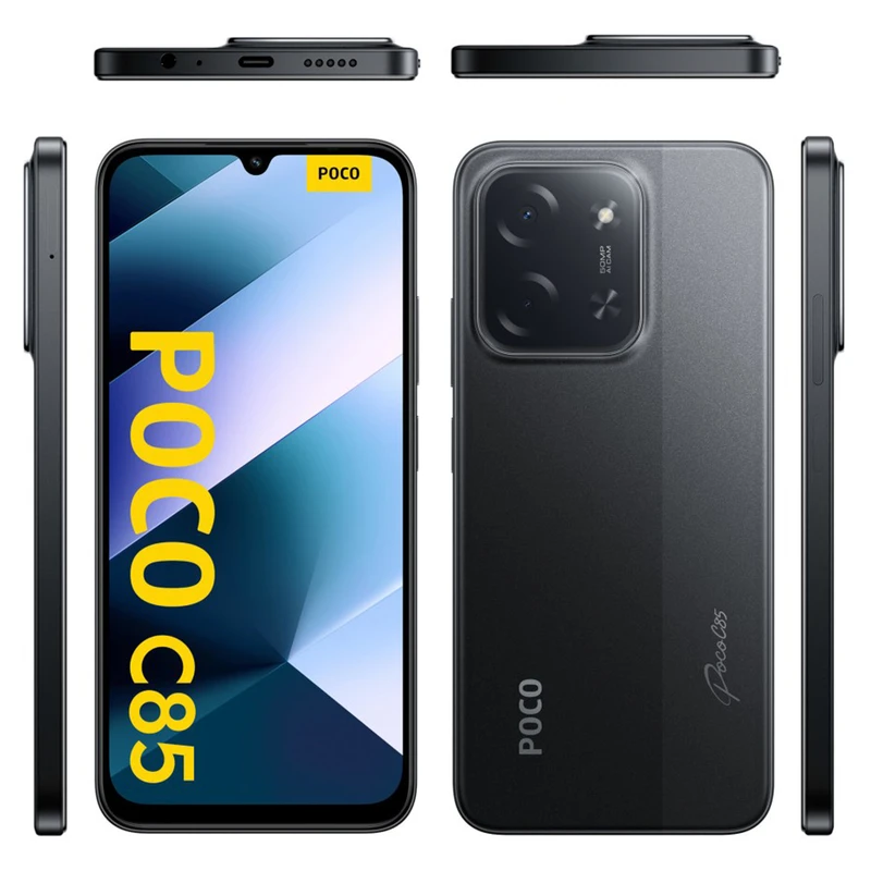نمای پشت و جلوی گوشی شیائومی Poco C85 4G با حافظه 128 گیگابایت و رم 6 گیگابایت